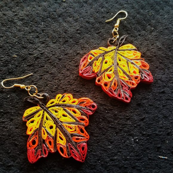 Jewelry Handmade Fall Leaf Quilled Earring Nwot Paper Quilled